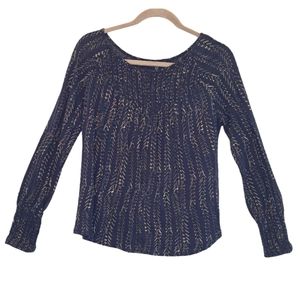 Lucky Brand Blue Oversized Long Sleeve Crinkle Pleated Blouse Size XS